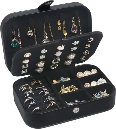 Joyero de viaje, estuche de joyería de viaje mejorado, joyeros portátiles para mujeres, caja de joyería de piel sintética, organizador de joyas de
