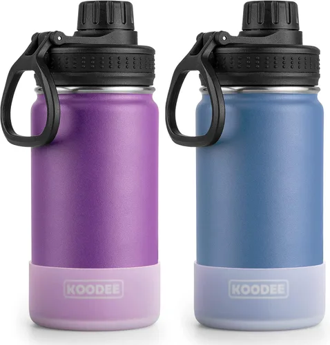 Miniatura 16 de Koodee Paquete de 2 botellas de agua, de 12 onzas, acero inoxidable, con aislamiento al vacío, con tapa de boquilla a prueba de fugas, color verde