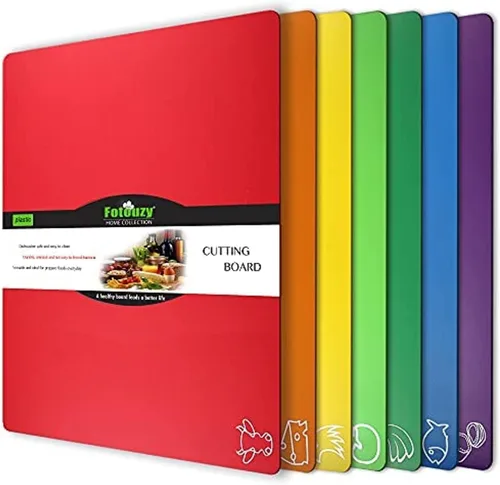 Fotouzy Tablas de cortar de plástico para cocina, juego de 7 alfombrillas de corte flexibles con iconos de comida, sin BPA, mejoradas 100%