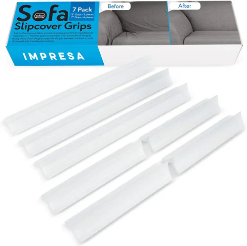 Miniatura 6 de Impresa Funda para sofá – Paquete de 7 agarres antideslizantes y de meter transparentes en forma de V – Ajuste seguro e insertos de funda de sofá