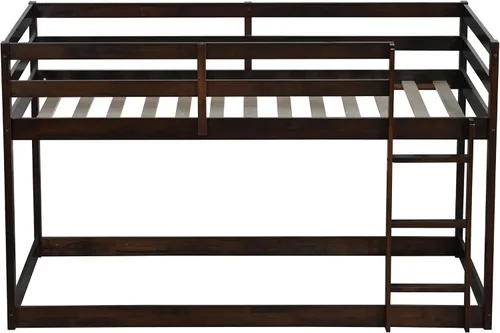Miniatura 7 de Litera de tamaño individual sobre individual, litera de piso con escalera, barandillas de seguridad, literas de madera para camas individuales