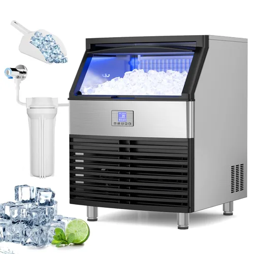 Máquina comercial para hacer hielo, 450 libras/24 horas, máquina de hielo debajo del mostrador, fabricación de hielo de 8 a 15 minutos, con