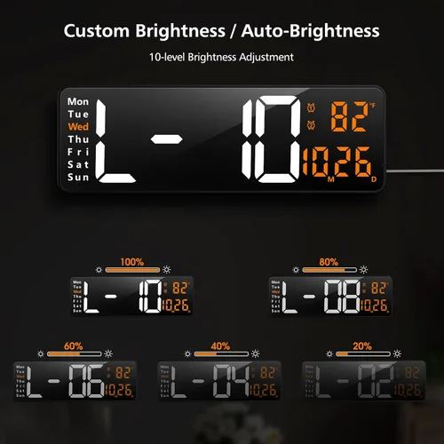 Miniatura 5 de Zgrmbo Reloj de pared digital grande de 16 pulgadas con control remoto, pantalla grande LED reloj de pared para sala de Blanco