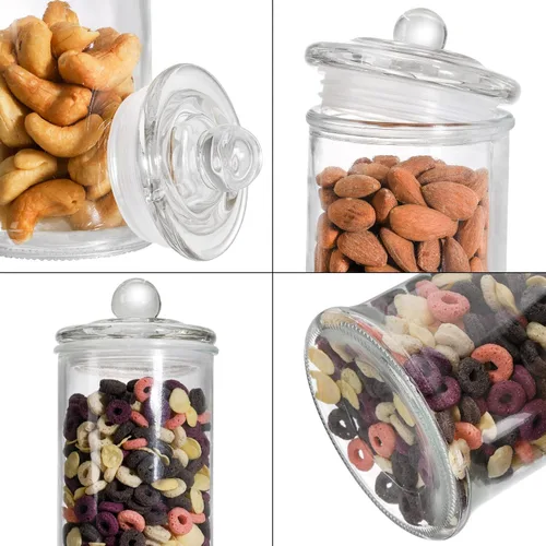 Miniatura 3 de Juego de 3 tarros de boticario de vidrio con tapas, recipientes de baño, tarros de almacenamiento pequeños decorativos de vidrio para hisopos