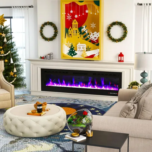 Miniatura 5 de Chimenea eléctrica de 60 pulgadas montada en la pared y empotrada con control remoto, inserciones de chimenea de pared ultrafinas de 750 W/1500 W