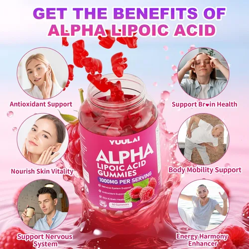 Miniatura 3 de Gomitas de ácido alfa lipoico de 1000 mg con biotina, suplemento de ALA masticable de alta absorción para antioxidantes, salud cerebral y apoyo