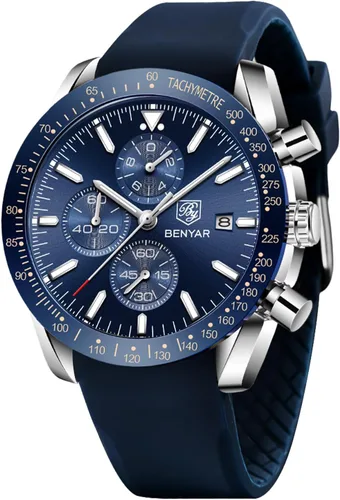 Miniatura 15 de BY BENYAR - Reloj para hombre, cronógrafo analógico de cuarzo, impermeable, luminoso, de diseñador, relojes de pulsera para hombre, para negocios