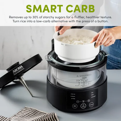 Miniatura 2 de Aroma Housewares Multicooker SmartCarb profesional de 8 tazas (cocidas) y vaporizador de alimentos con bloqueo de sabor para arroz y granos bajos