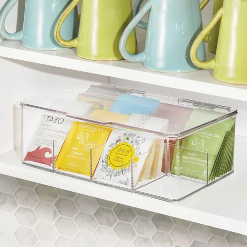 Miniatura 3 de mDesign - Caja de almacenamiento para bolsas de té, de plástico, apilable, para alacenas de cocina, encimeras, despensas – Organizador para bolsas