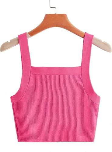 Miniatura 2 de Floerns Camiseta corta sin mangas de punto acanalado con cuello cuadrado para mujer