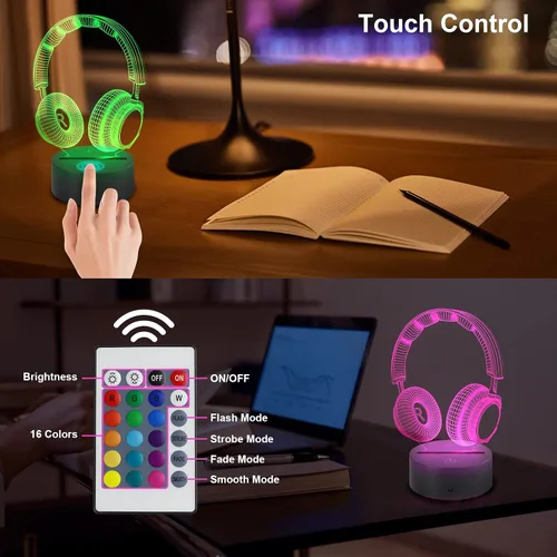 Miniatura 5 de Luz Nocturna de Ilusión 3D AZIMOM con Forma de Piano, 16 Colores Cambiantes, Control Inteligente Táctil, Control Remoto, Ilusión Óptica, Lámpara