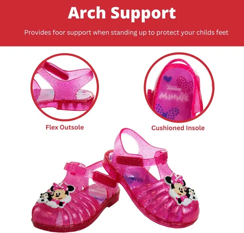 Miniatura 3 de Disney Frozen Elsa Minnie Mouse - Sandalias de gelatina para niñas, zapatos planos Mary Jane para niños, disfraz de princesa de personaje de bebé