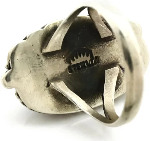 Miniatura 5 de Anillo Navajo de plata .925 Bisbee turquesa firmado Apache Manufacturing C80s, Plata de ley, turquesa