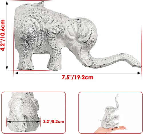 Miniatura 4 de Sumnacon Tope de puerta de hierro fundido con diseño de elefante – Tope de puerta resistente para evitar perforar agujeros, tope de puerta de hierro