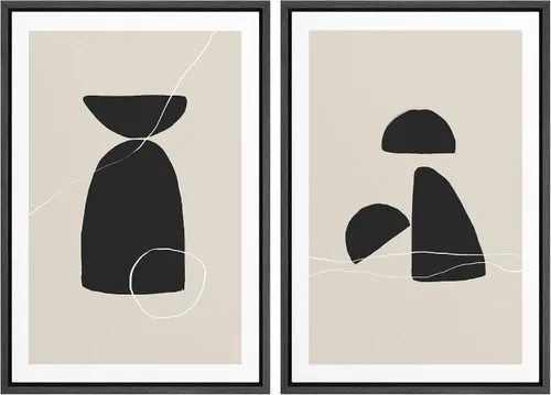 Miniatura 74 de SIGNWIN Lienzo enmarcado para pared, juego de arte de collage de ondas en espiral de mediados de siglo, formas abstractas, acogedor, neutro