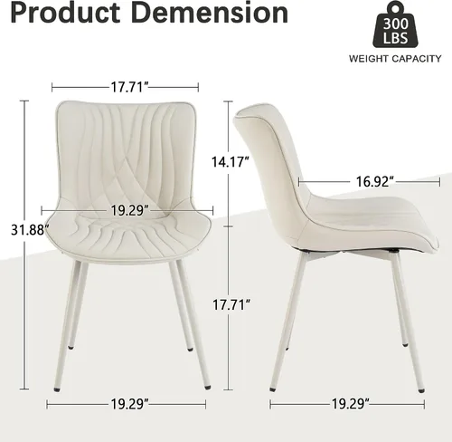 Miniatura 2 de YOUTASTE Juego de 2 sillas de comedor color crema, sillas de cocina modernas y cómodas de mediados de siglo, piel sintética tapizada, patas de metal
