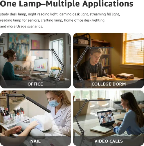Miniatura 7 de TROPICALTREE Lámpara de escritorio LED para oficina en casa, con abrazadera con 5 modos de luz y apagado automático Lámpara de 14W de brillo