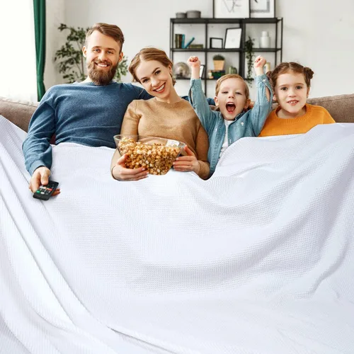 Miniatura 66 de PHF - Manta de punto gofre 100% de algodón tamaño king para cama, cobija ligera transpirable a prueba de engancho, ideal para acolchado en climas