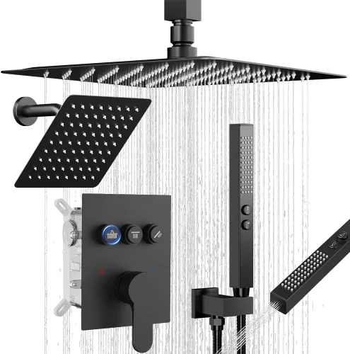 Miniatura 16 de Shower Faucet Set Brushed Nickel Shower System, Dual Head Shower Set STARBATH 12'' Ceiling Mount and 6''Wall Mount Rainfall Shower Systems with