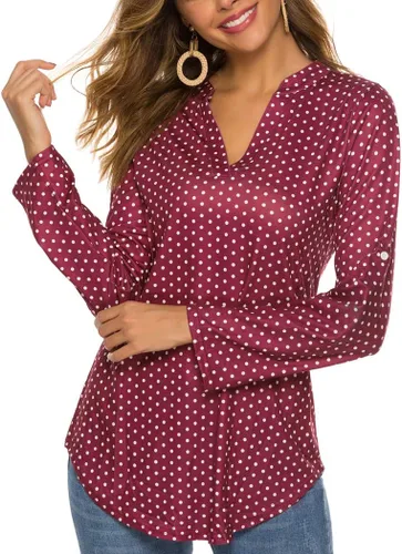 Miniatura 4 de Halife Blusa tipo túnica con cuello en V y manga 34 enrollable, estampado floral, para mujer