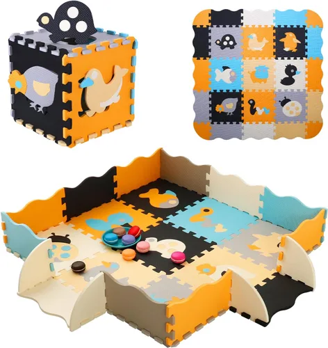 Miniatura 12 de Alfombrilla de juego de espuma para niños, 25 piezas de rompecabezas cuadrados entrelazados, alfombrilla de juego de espuma para bebés, alfombrilla