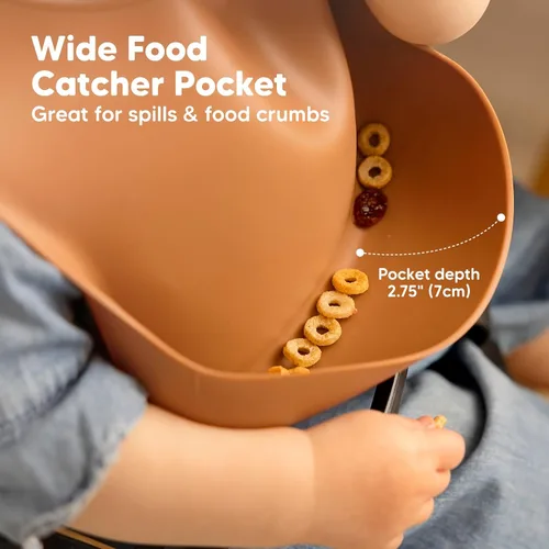 Miniatura 4 de KeaBabies Paquete de 2 baberos de silicona para bebés, niñas y niños, baberos resistentes de grado alimenticio para comer, atrapa alimentos grandes