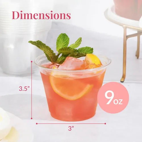 Miniatura 3 de Prestee Paquete de 50 vasos de plástico – Vasos desechables transparentes de 9 onzas para bebidas frías, cócteles y postres – Taza pequeña duradera