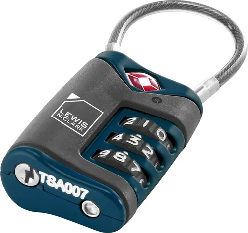 Miniatura 2 de Lewis N. Clark Candado de equipaje aprobado por la TSA + cable de acero para maleta, mochila, bolsa para laptop + bolso, perfecto para aeropuerto