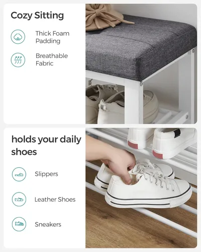 Miniatura 6 de SONGMICS Banco de zapatos, banco de almacenamiento, banco de entrada con cojín, estante para zapatos con asiento, ahorro de espacio, estilo moderno