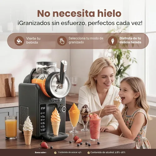 Miniatura 4 de SYINTAO Máquina de granizado no necesita hielo, 2 en 1 para bebidas congeladas y helados suaves, máquina de granizado autoenfriable con 5