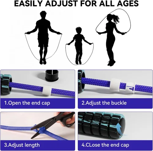 Miniatura 6 de Cuerda de saltar de algodón ajustable con peso para mujeres, adultos y niños, cuerda de salto atlética para ejercicios de fitness (rosa)
