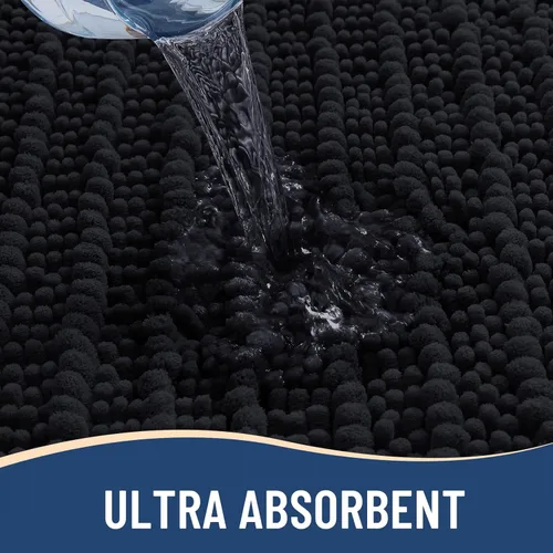 Miniatura 4 de Arotive - Alfombra de baño de lujo de chenilla, extra suave, gruesa, absorbente, esponjosa, antideslizante, se puede lavar y secar a máquina, Negro