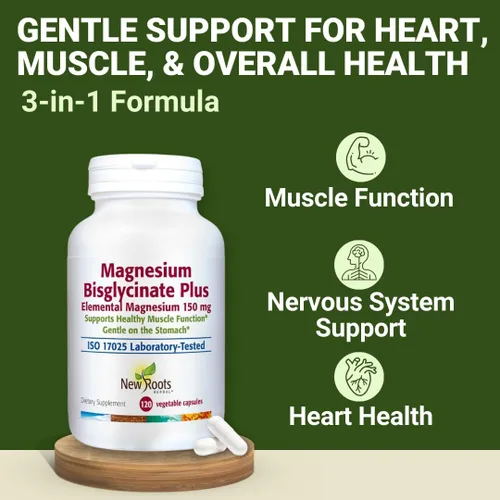 Miniatura 2 de New Roots Herbal Bisglicinato de magnesio Plus, 120 cápsulas vegetarianas de suministro para 60 días, 150 mg de magnesio elemental, soporta una vida