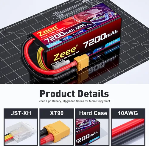 Miniatura 3 de Zeee 4S Lipo Battery 7200mAh 14.8V 120C Estuche rígido Batería RC con conector XT90 para 1/8 Buggy RC Car Truck Tank RC Truggy Racing Modelos