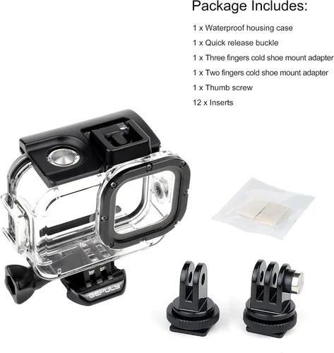 Miniatura 6 de GEPULY Funda impermeable con 2 zapatos fríos para GoPro Hero 13 12 11 10 9 Negro 316 Anti-Rust,196FT/60M Waterproof,Underwater Case Fits Mic &