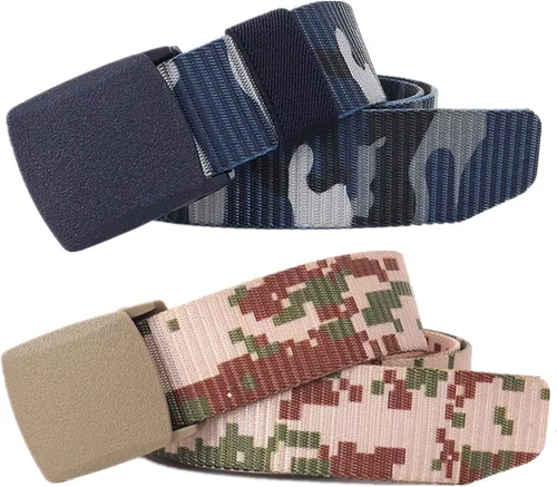 Miniatura 14 de Cinturón para hombre, cinturón táctico militar de nailon con hebilla sin metal, paquete de 2 Camuflaje verde y camuflaje caqui