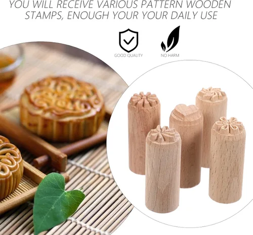 Miniatura 7 de Beavorty Juego de 5 sellos de madera para cerámica, de madera, arcilla, columna para manualidades, álbumes de recortes y textura de cerámica