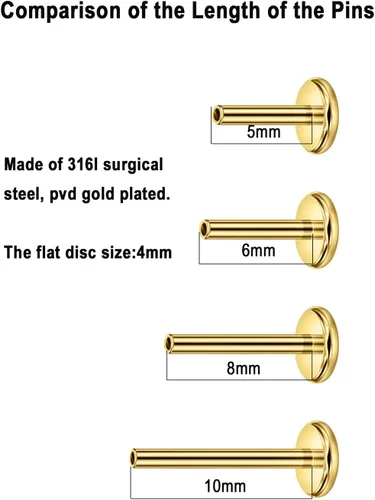Miniatura 5 de FANSING 316L Surgical Steel Threadless Push Pin Labret Studs