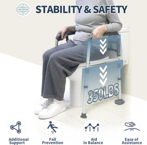 Miniatura 3 de Rieles de seguridad para inodoros, altura ajustable, plegable, montaje sin herramientas, para ancianos, personas mayores, discapacitados