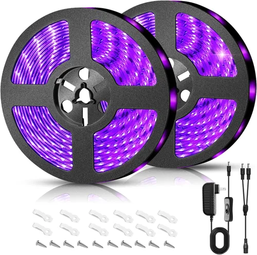 YQNLIFA Tira de luz negra impermeable de 40 pies, kit de accesorios de luz negra IP65, tira de LED de 720 con fuente de alimentación de 12 V para