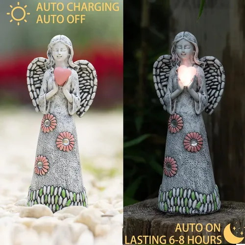 Miniatura 4 de Estatua de ángel solar Rezpuao - Escultura de jardín con decoración de resina para patio, césped, porche - Regalo de inauguración de casa, 10.03