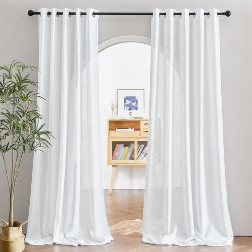 Miniatura 36 de NICETOWN Cortinas de lino transparente blanco para ventanas de 84 pulgadas de largo, cortinas verticales semitransparentes con ojales en la parte