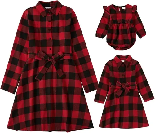 Vestidos de Navidad para mamá e hija, vestido de terciopelo a cuadros, fiesta de Navidad, trajes a juego para mamá e hija, sesión de fotos