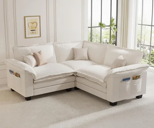 Miniatura 19 de KKL Sofá Seccional Modular de 89 Pulgadas, Sofá de Amor de 2 Asientos Sofá Nube con Asiento Profundo, Sofás Seccionales de Chenilla para Sala