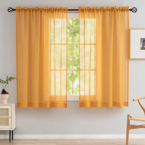 Miniatura 63 de Cortinas para ventana cortinas blancas traslúcidas de 90 pulgadas de largo, 2 paneles de cortinas de tul, paneles de ventana para cortinas de Blanco