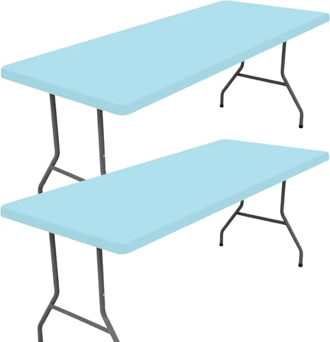 Miniatura 47 de Moosfor Paquete de 2 manteles rectangulares de elastano de 4 pies, elásticos y ajustables para pícnic, cubierta de mesa de patio elástica y lavable