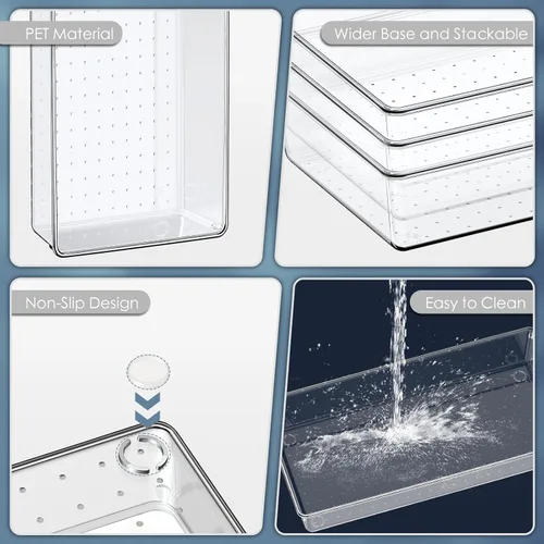 Miniatura 4 de Juego de 12 organizadores grandes de plástico transparente para cajones, organizador de baño acrílico, bandejas divisoras, organizadores de cocina