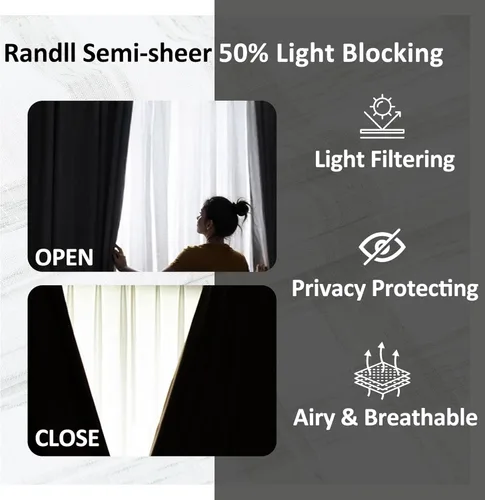 Miniatura 2 de Randall Paneles de Cortinas Geométricas Modernas Par Suave al Tacto Filtrado de Luz Negro Semi-Transparente Aspecto de Lino Cortinas con Diseño