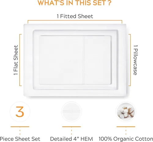 Miniatura 4 de Sleep Mantra Juego de sábanas de 4 piezas de 4 piezas de tamaño individual de 100 % algodón orgánico, tejido de percal suave y refrescante