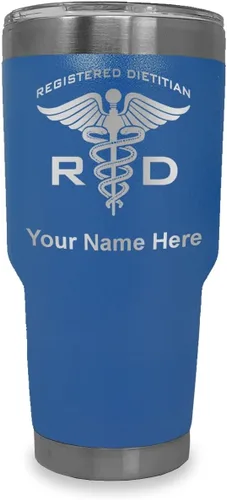 Miniatura 16 de LaserGram Vaso aislado al vacío de 20 onzas, dietista registrado RD, grabado personalizado incluido (negro)